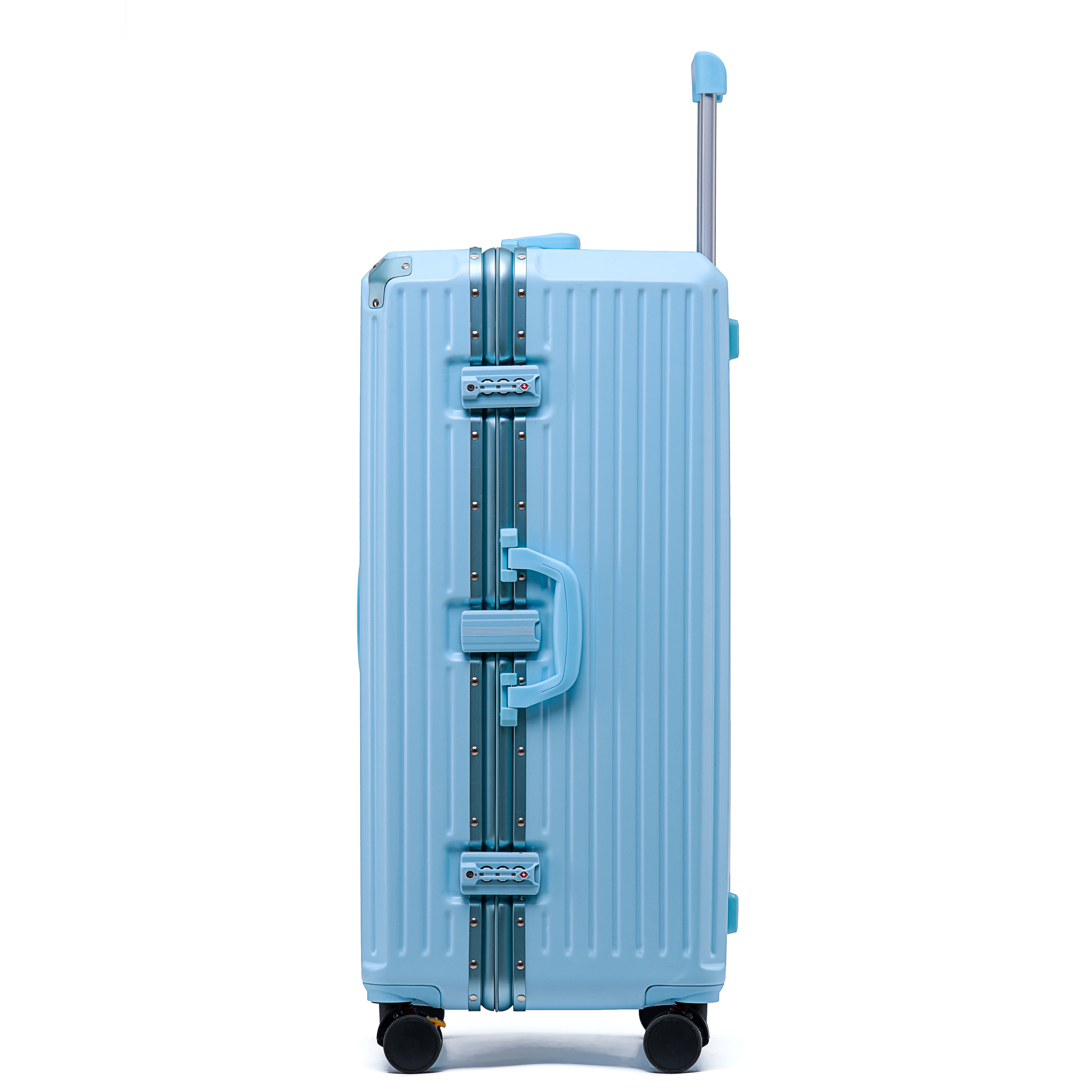 ABS grand sport conception populaire cadre en aluminium bagages coffre spinner roues et porte-gobelet valise ensembles