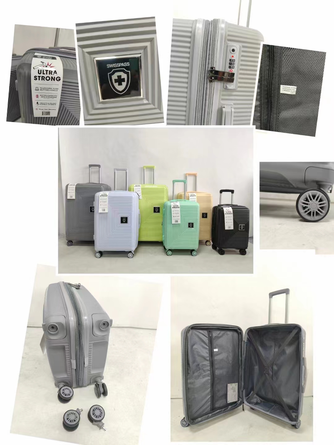 4 pcs PP polypropylène chariot bagages voyage valise ensembles fabricant personnalisé